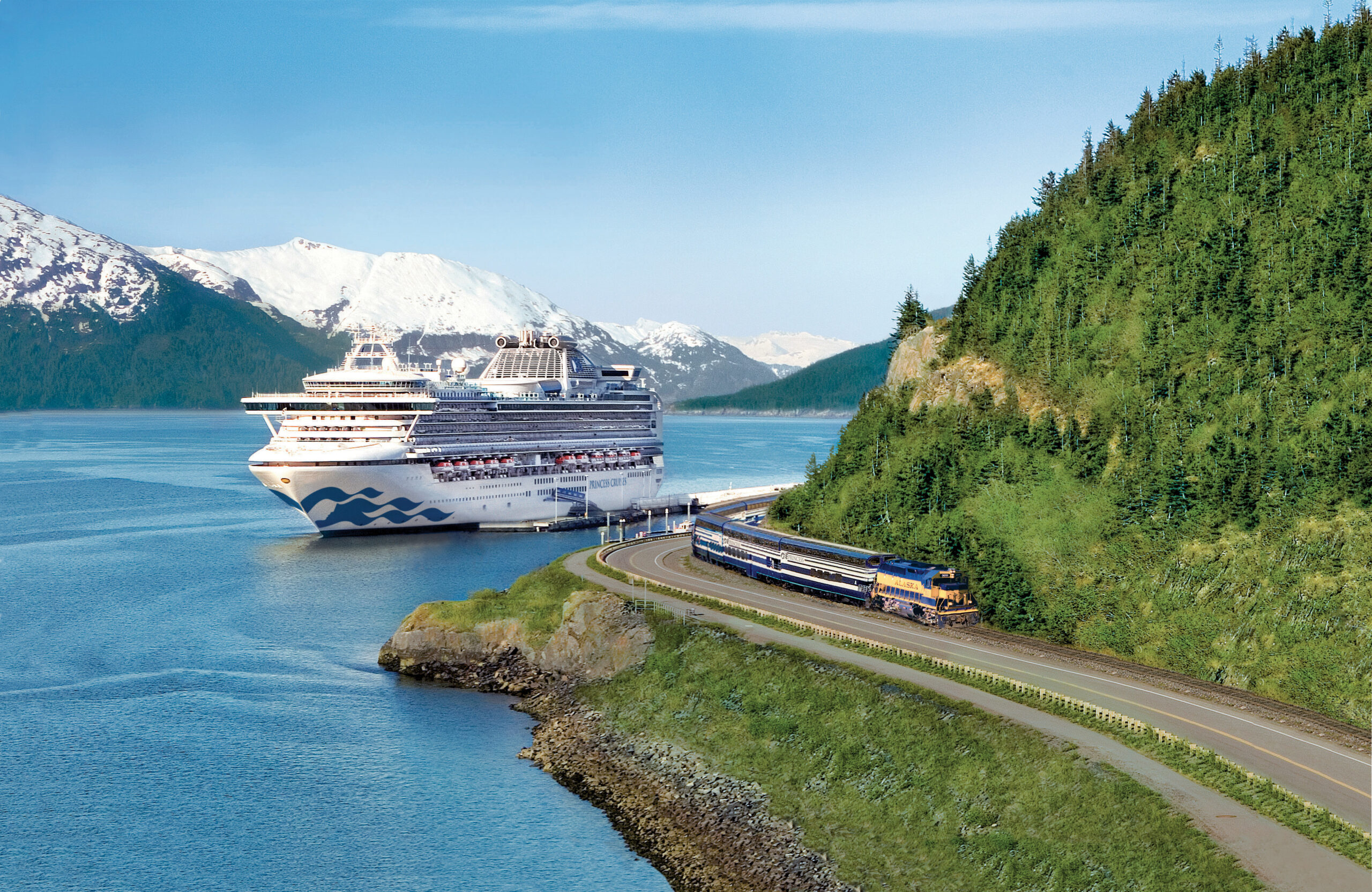 Denali Express Train With Sapphire Princess in Whittier, Alaska 